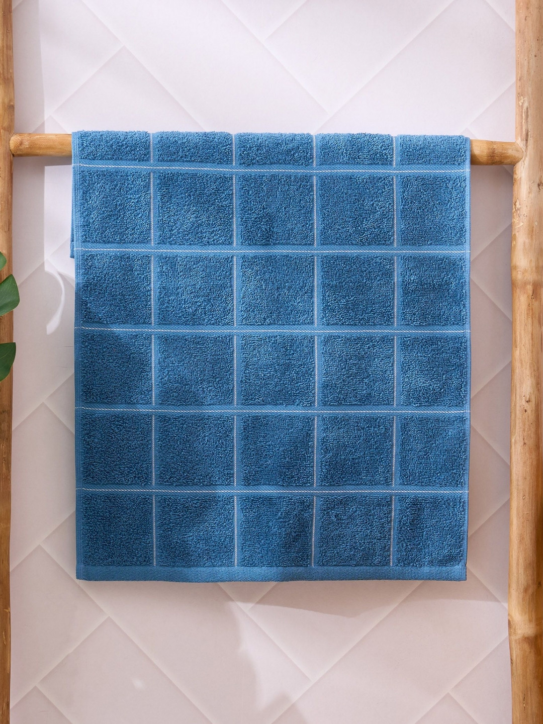 

Home Centre Blue Checked Printed Cotton 400 GSM Bath Towel
