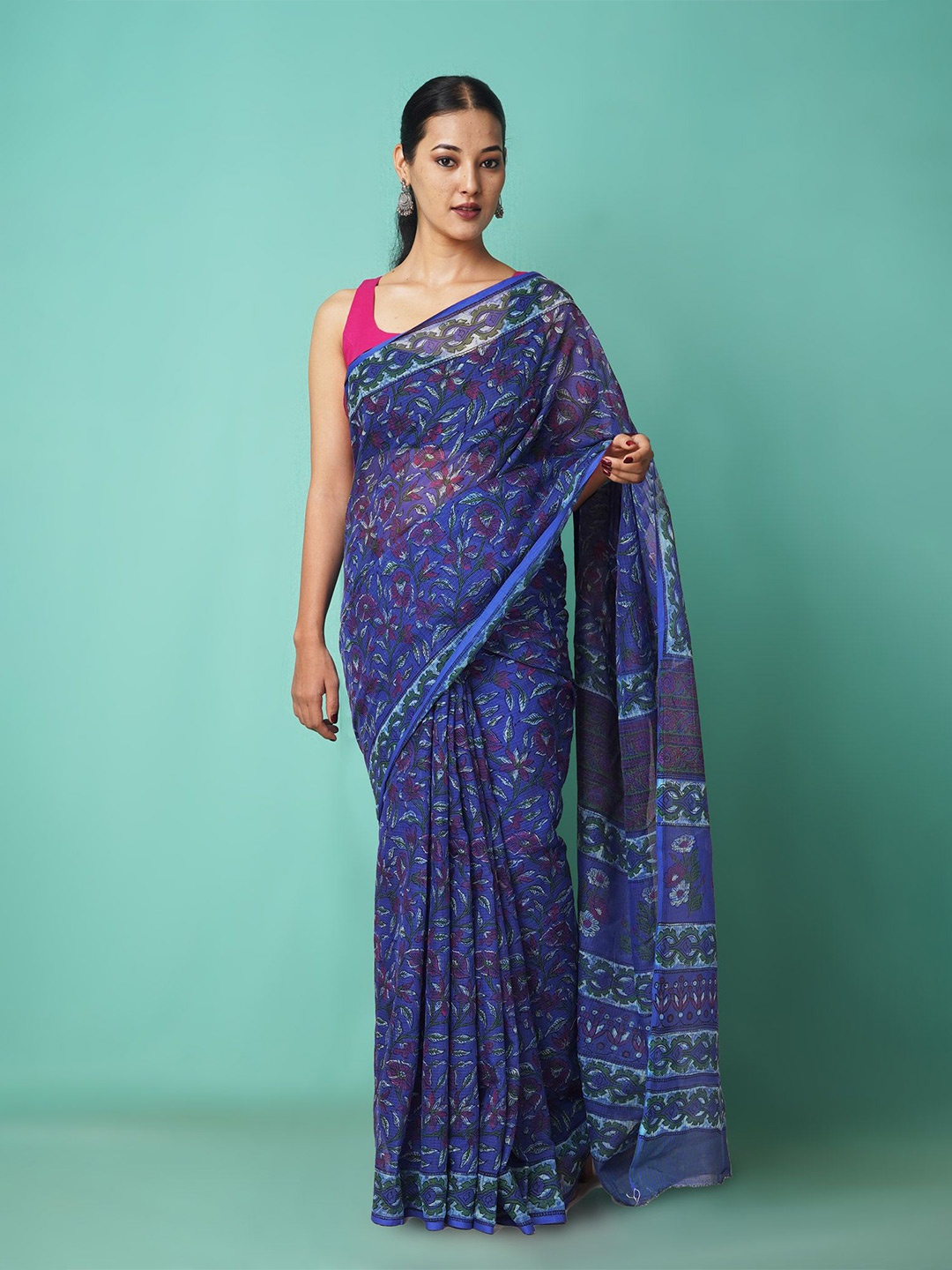 

Unnati Silks Floral Net Handloom Kota Saree, Blue
