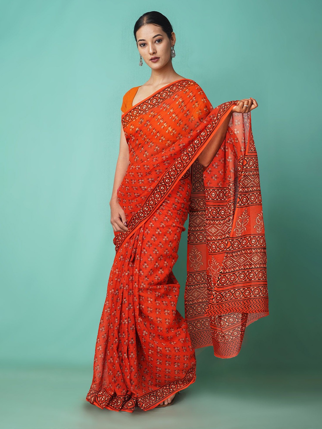 

Unnati Silks Floral Printed Kota Saree, Orange