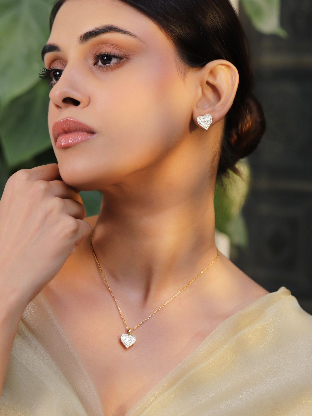 

Rubans 18KT Gold Plated Crystal Stones-Studded Heart Shape Jewellery Set