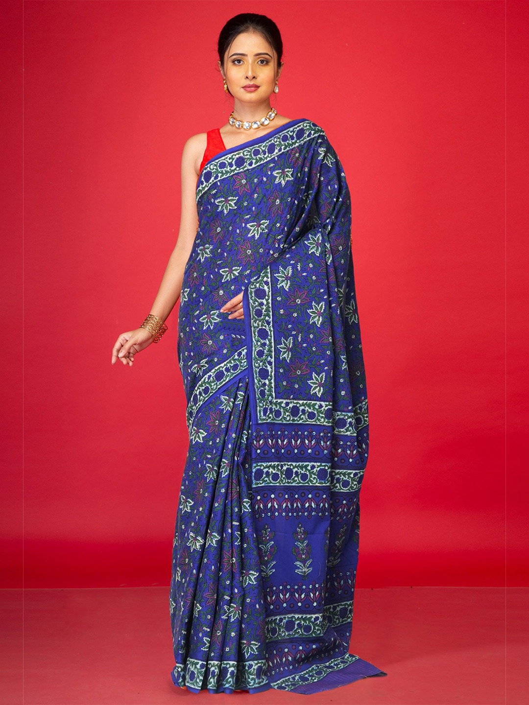 

Unnati Silks Pure Cotton Floral Printed Kota Saree, Blue
