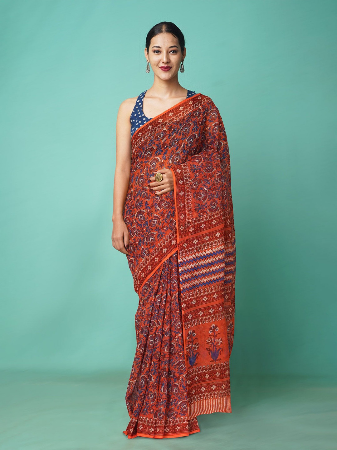 

Unnati Silks Net Handloom Kota Saree, Orange