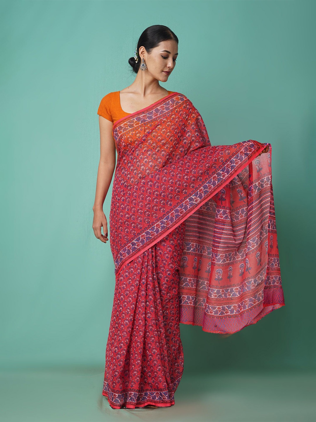 

Unnati Silks Floral Net Handloom Kota Saree, Red