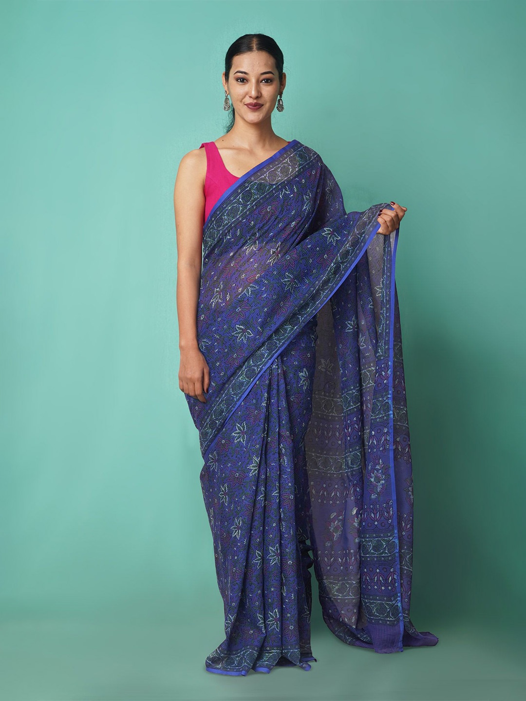 

Unnati Silks Floral Net Handloom Kota Saree, Blue