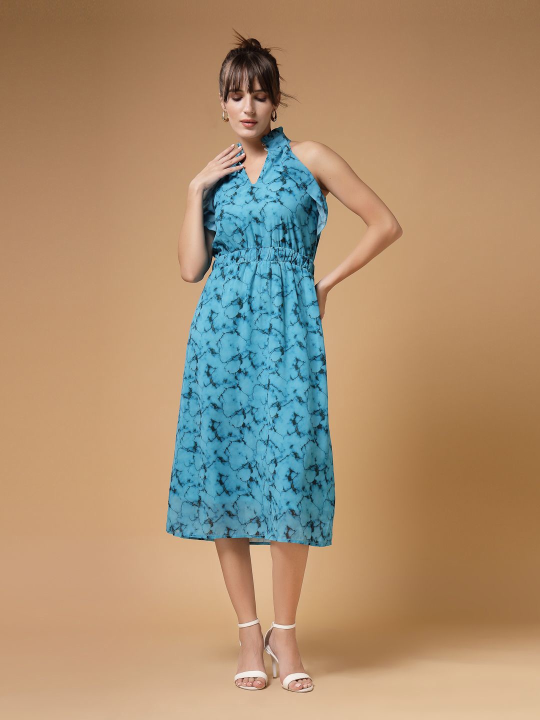 

VESTIDO MODAS Women Abstract Printed A-Line Midi Dress, Blue