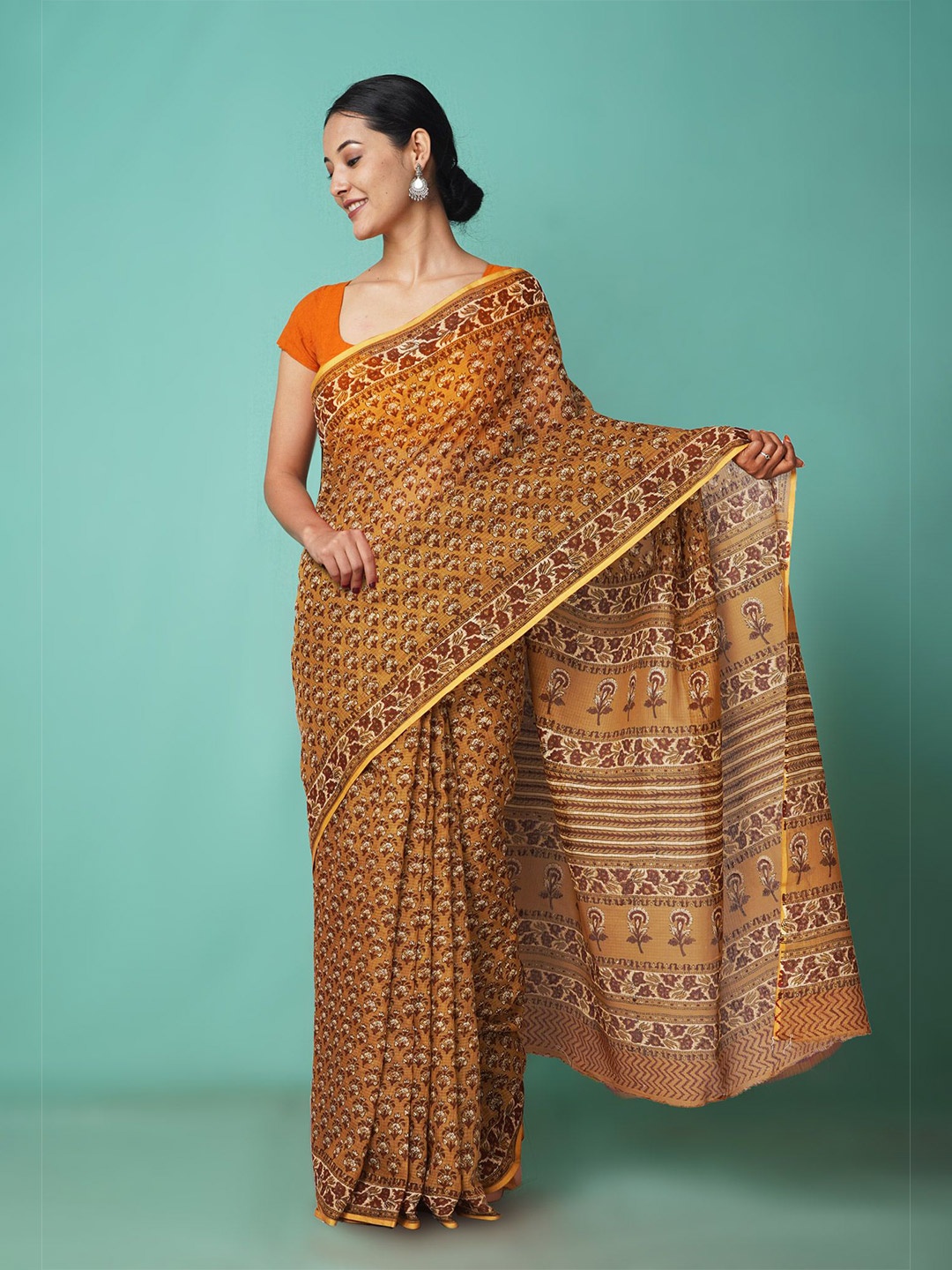 

Unnati Silks Floral Printed Kota Saree, Brown