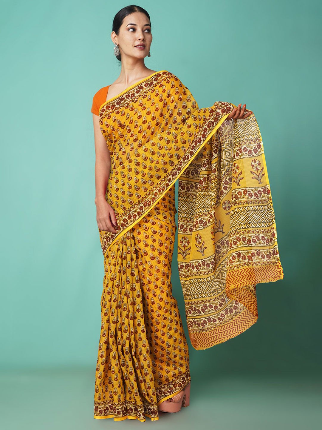 

Unnati Silks Floral Printed Kota Saree, Yellow