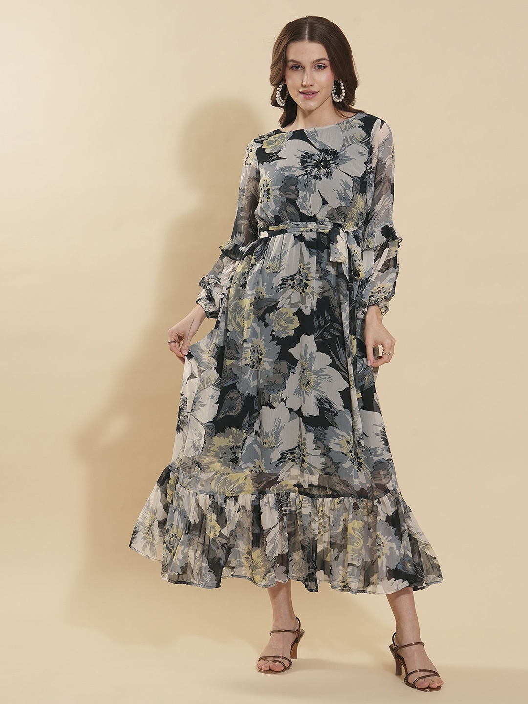 

all about you Women Floral Printed Tiered Maxi Dress, Black