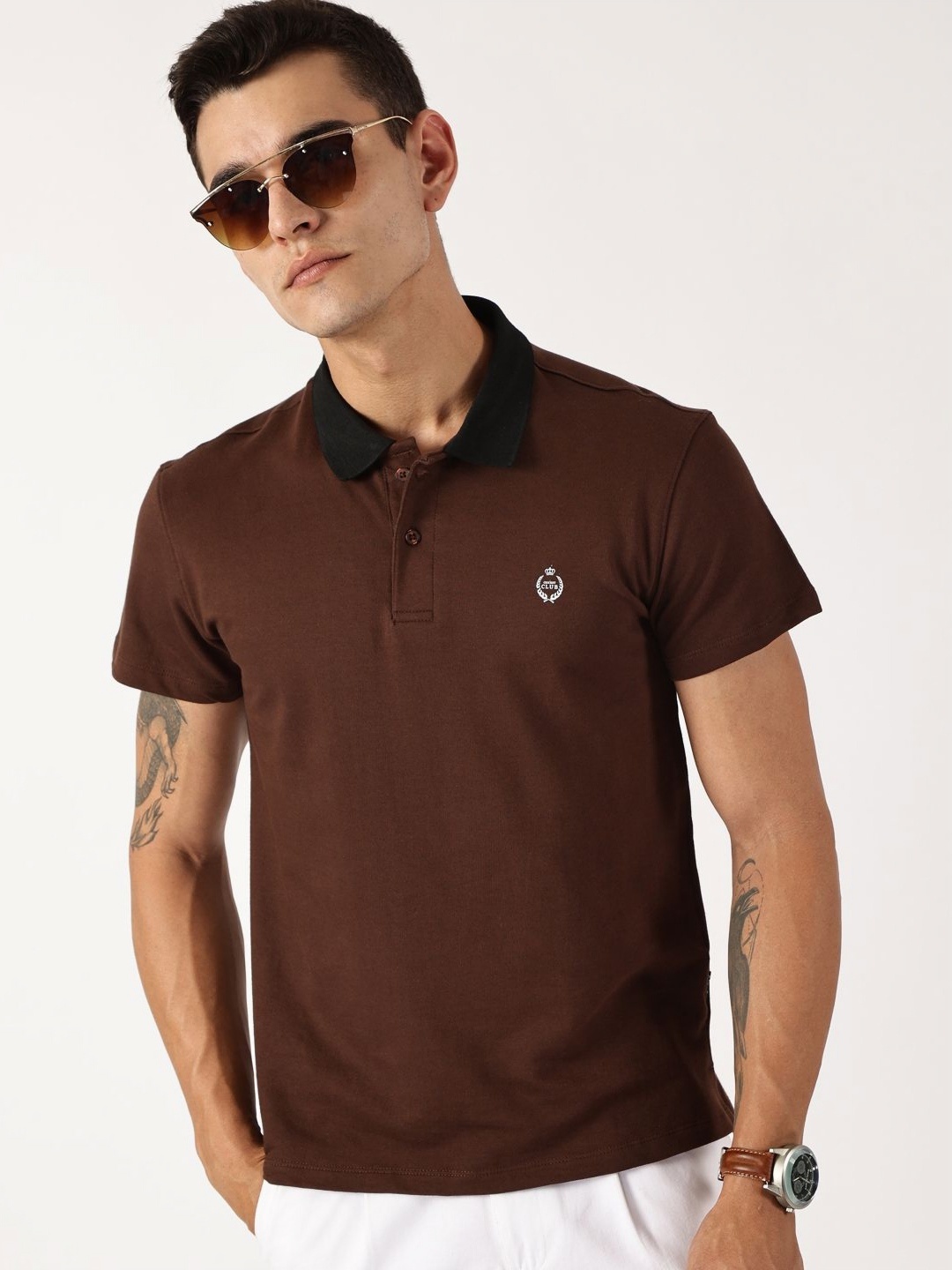 

Thomas Scott Men Solid Polo Collar Cotton T-shirt, Brown