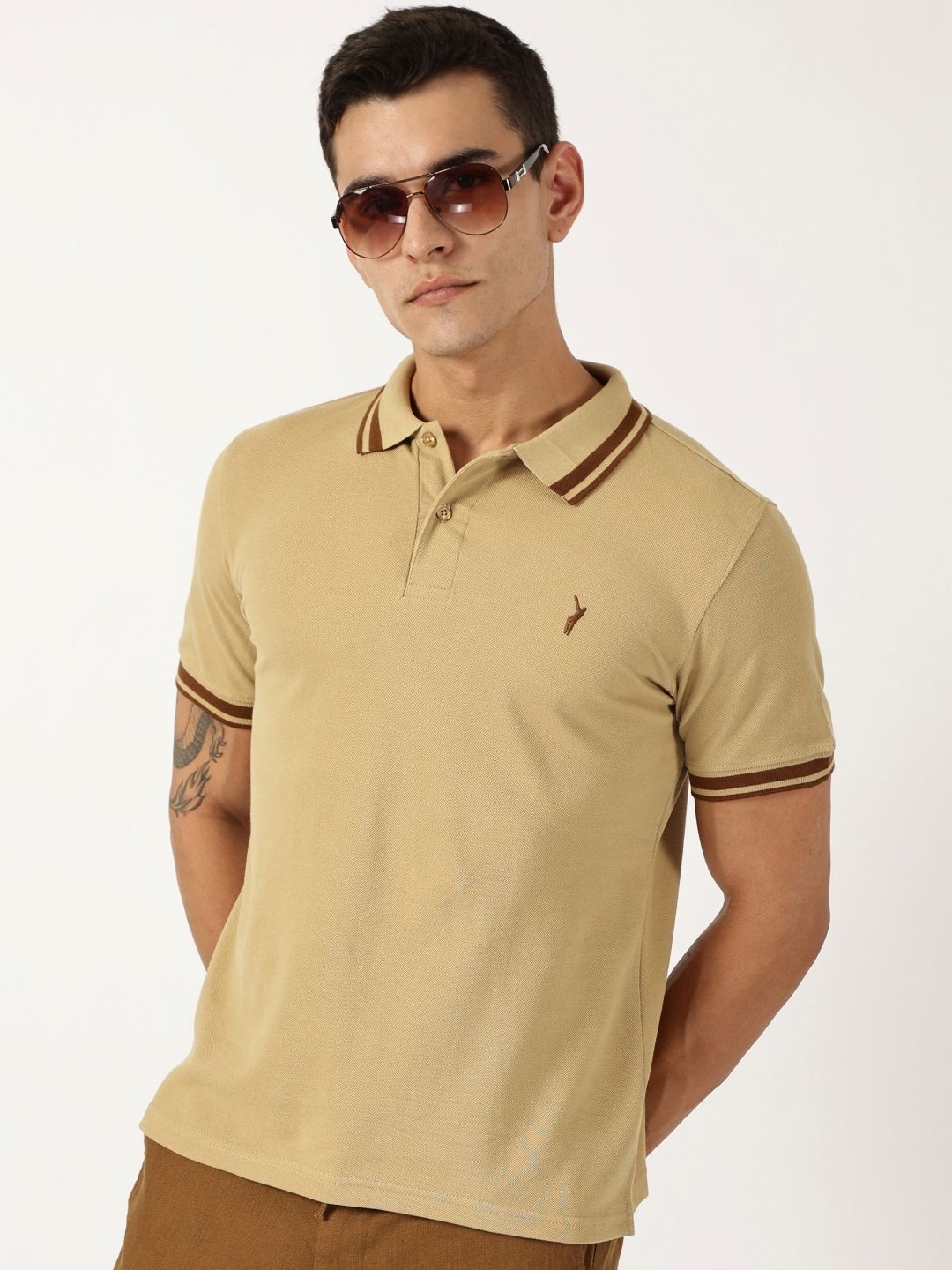 

Thomas Scott Men Solid Polo Collar Cotton T-shirt, Beige