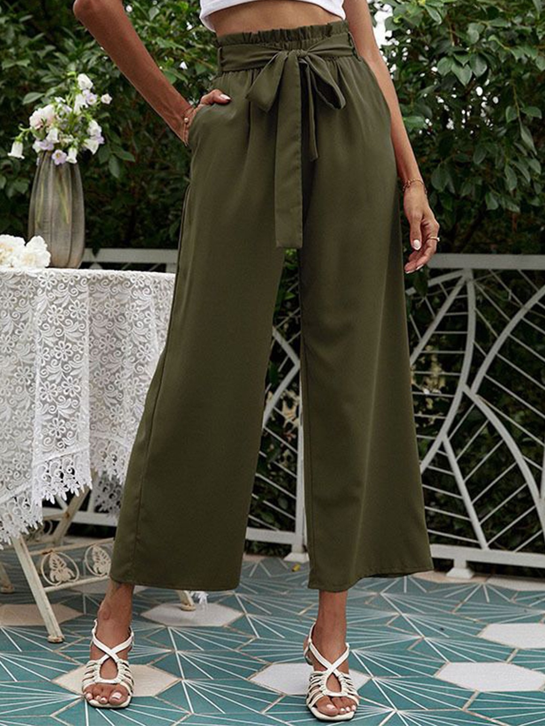 

StyleCast Women Cropped Western Casual Palazzos, Olive