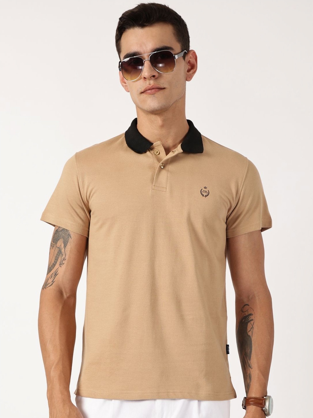 

Thomas Scott Men Solid Polo Collar Cotton T-shirt, Beige