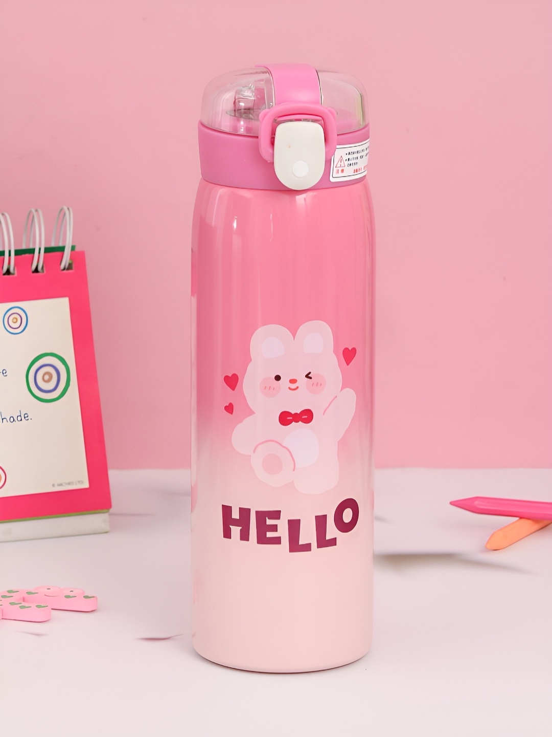 

Yellow Bee Pink & White Stainless Steel Cartoon Characters Printed Flask Water Bottle