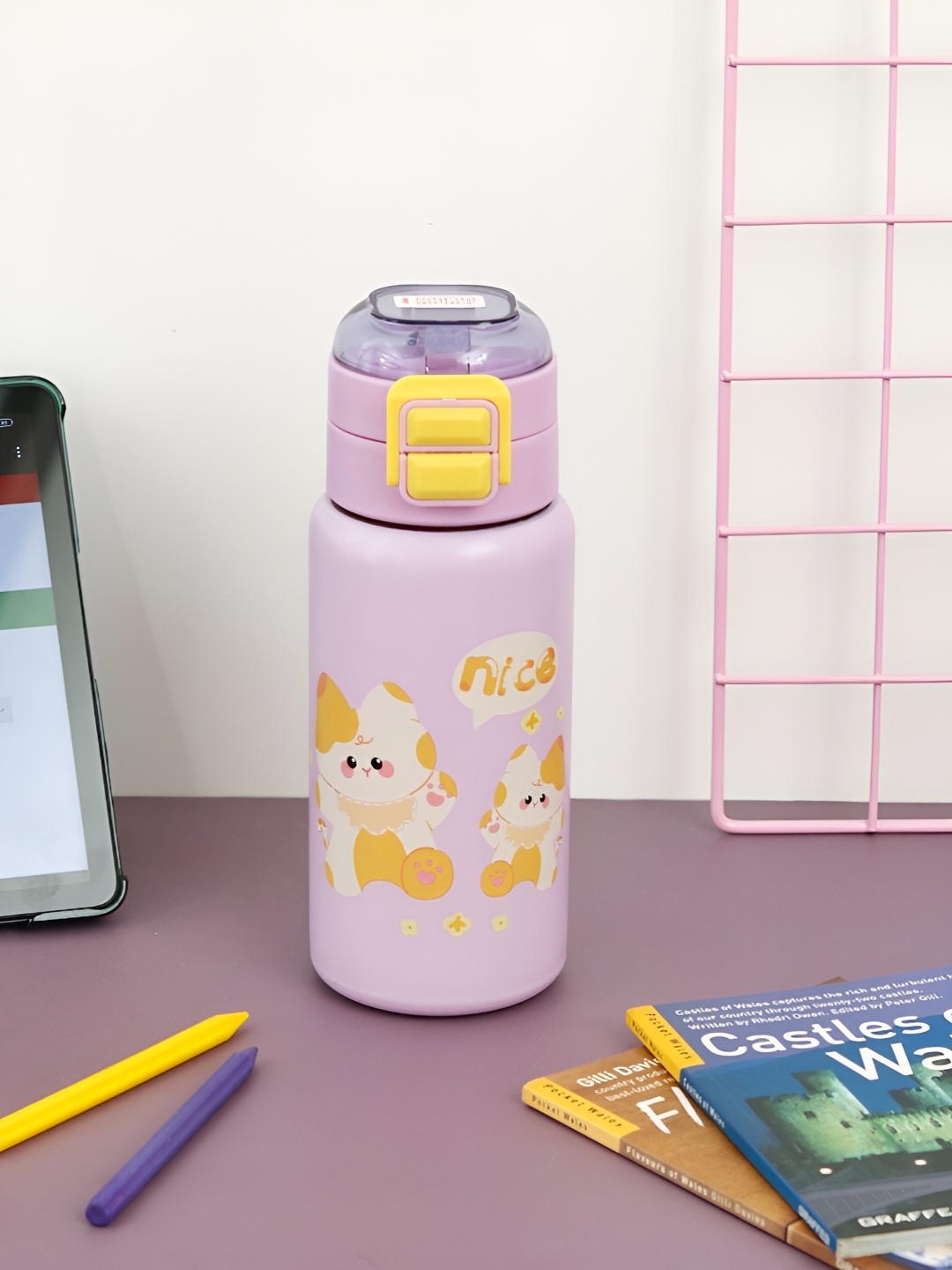 

Yellow Bee Purple & Yellow Stainless Steel Cartoon Characters Printed Flask Water Bottle