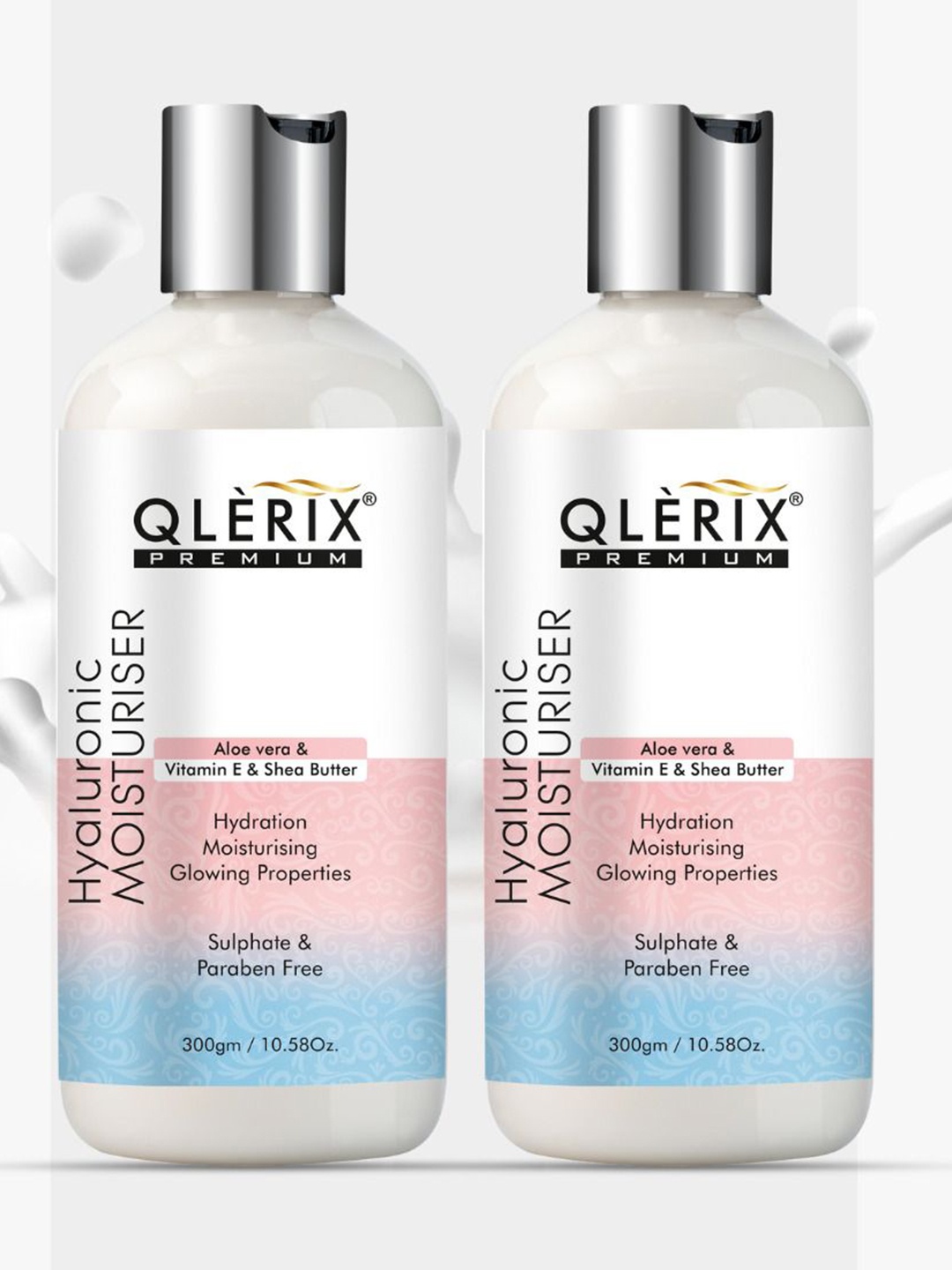 

QLERIX Set Of 2 Hyaluronic Moisturiser With Aloevera For Hydration - 300 ml Each, White