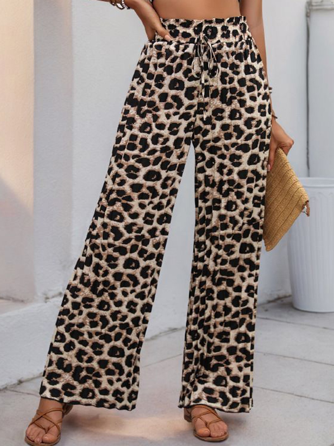 

StyleCast Women Animal Printed Straight Fit High-Rise Bootcut Trousers, Brown