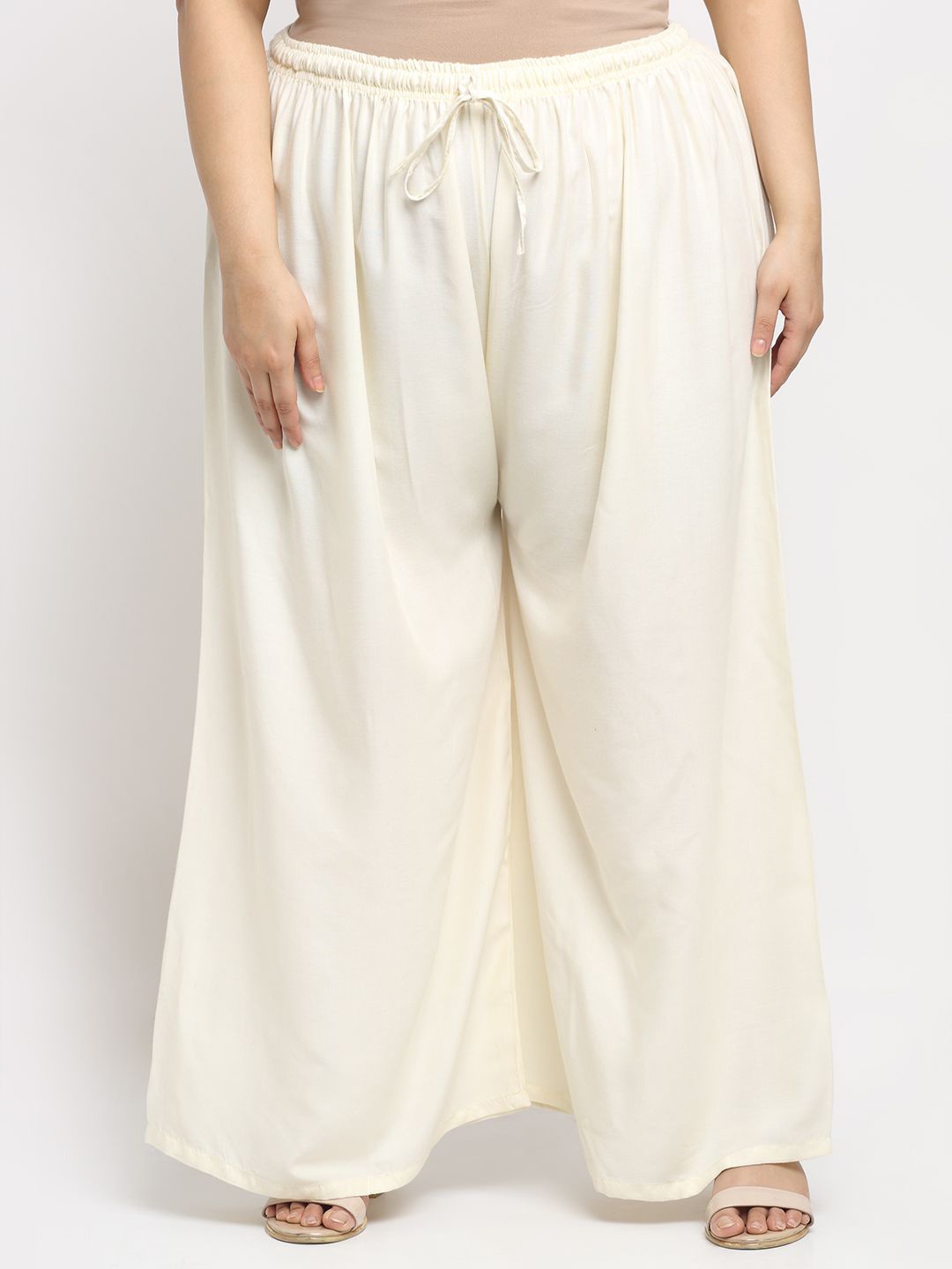 

STYLE PREZONE Women Wide Leg Ethnic Plus Size Palazzos, Off white