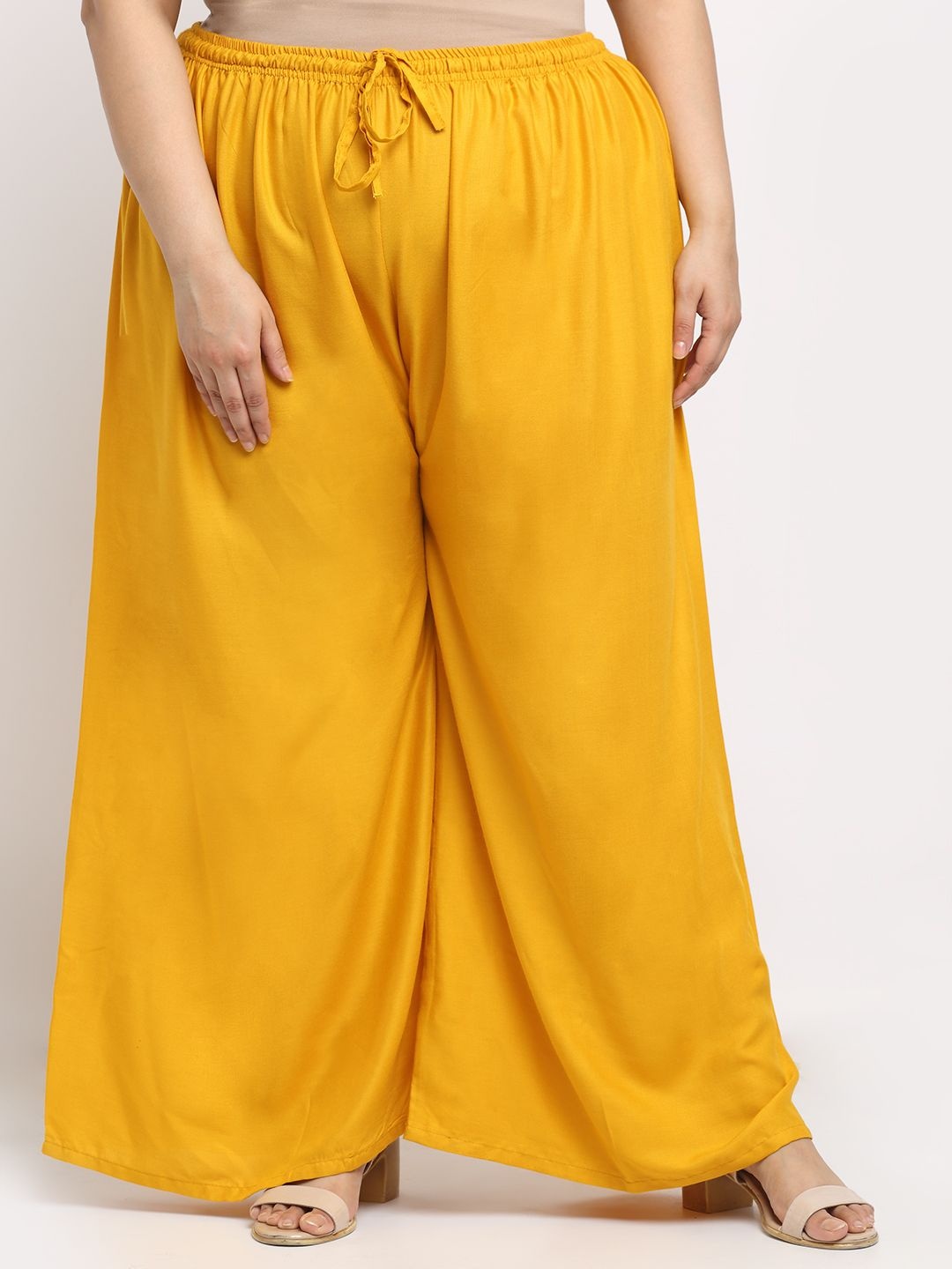 

STYLE PREZONE Women Plus Size Wide Leg Ethnic Palazzos, Mustard