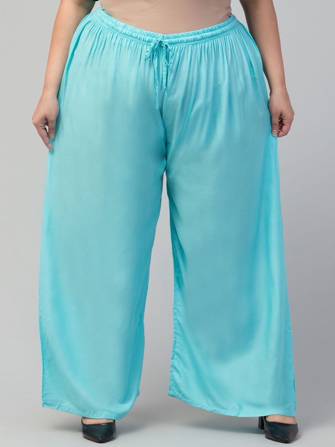 

STYLE PREZONE Women Wide Leg Ethnic Plus Size Palazzos, Turquoise blue