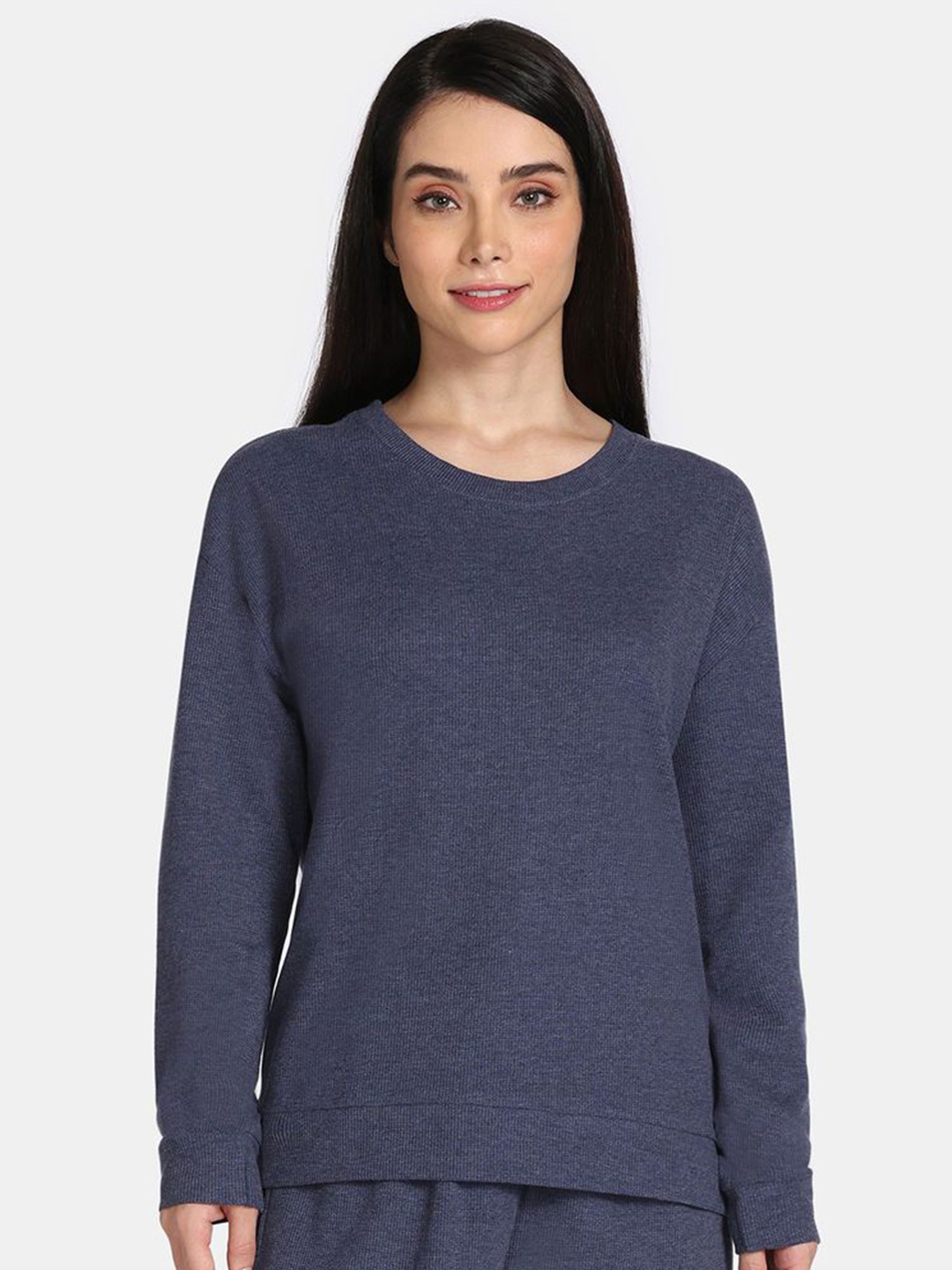 

Rosaline by Zivame Women Round Neck Long Sleeves Cotton Sweatshirt, Blue