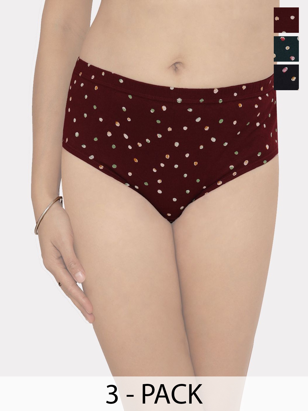 

In Care Pack Of 3 Women Printed Assorted Cotton Hipster Briefs