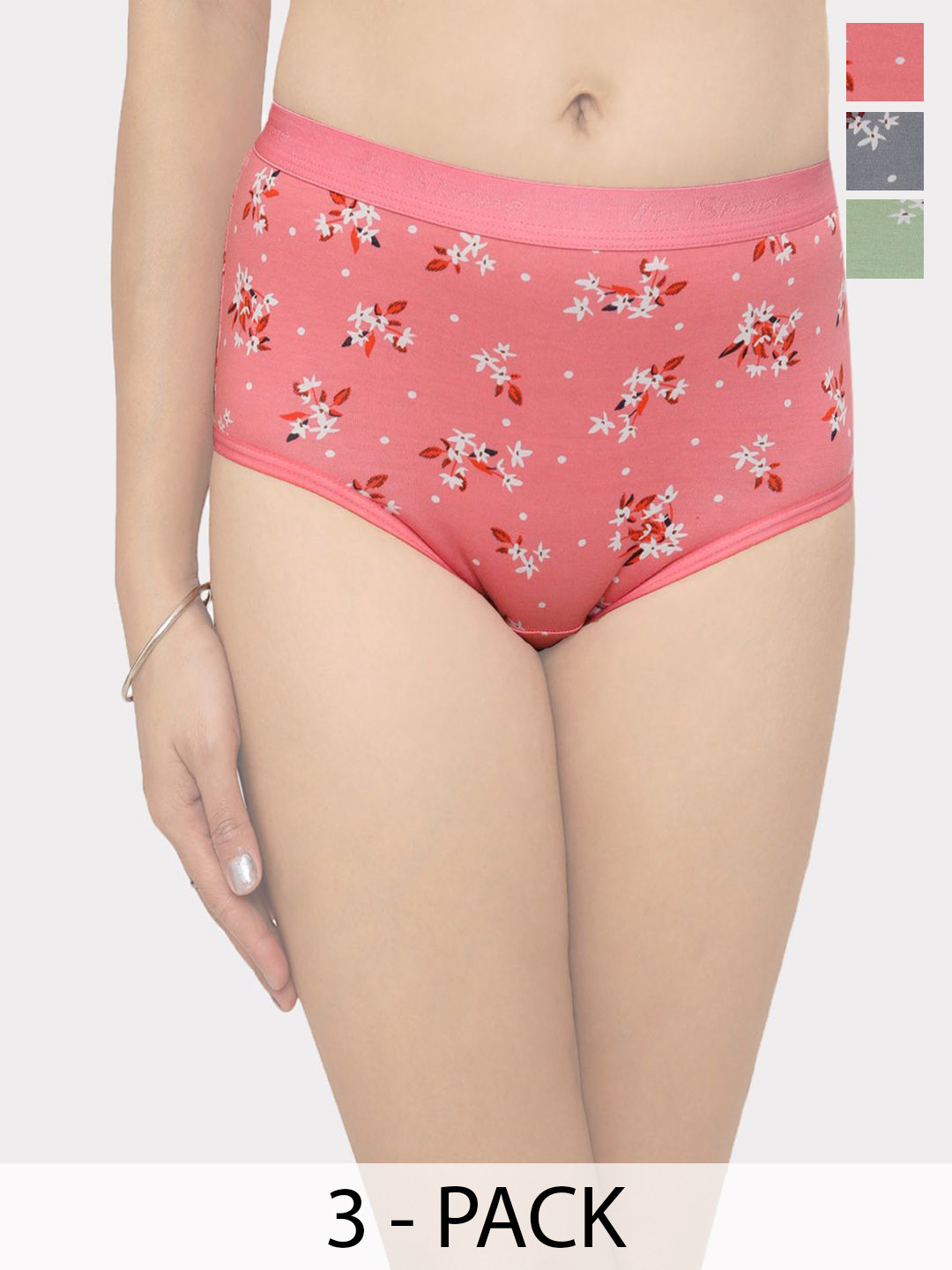 

In Care Pack Of 3 Women Printed Assorted Cotton Hipster Briefs