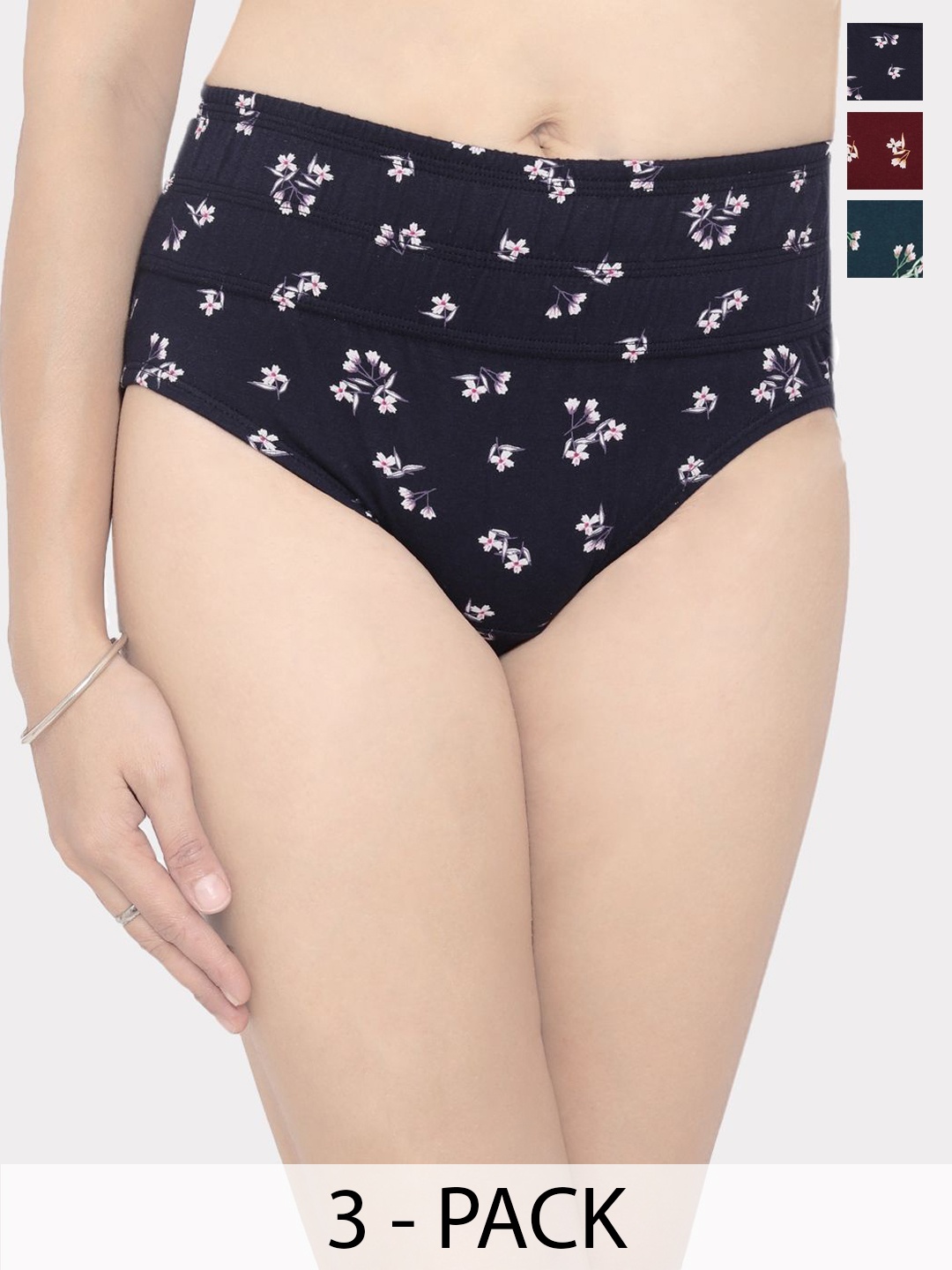 

In Care Pack Of 3 Assorted Cotton Printed High-Rise Hipster Briefs