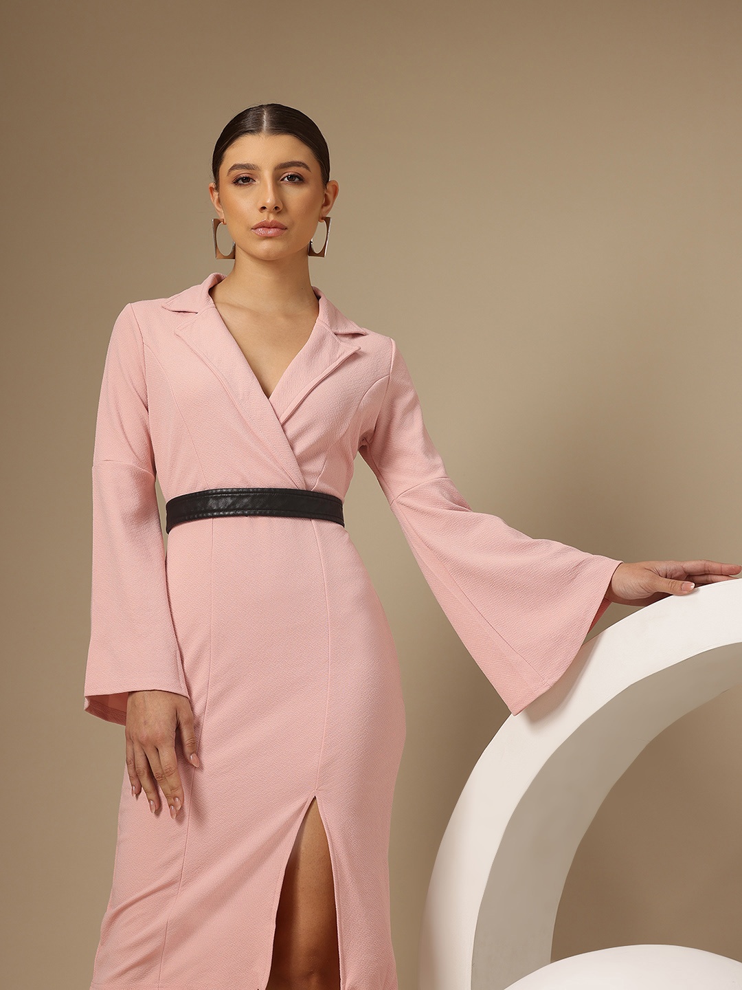 

Chemistry Flared Sleeves Wrap Dress, Pink