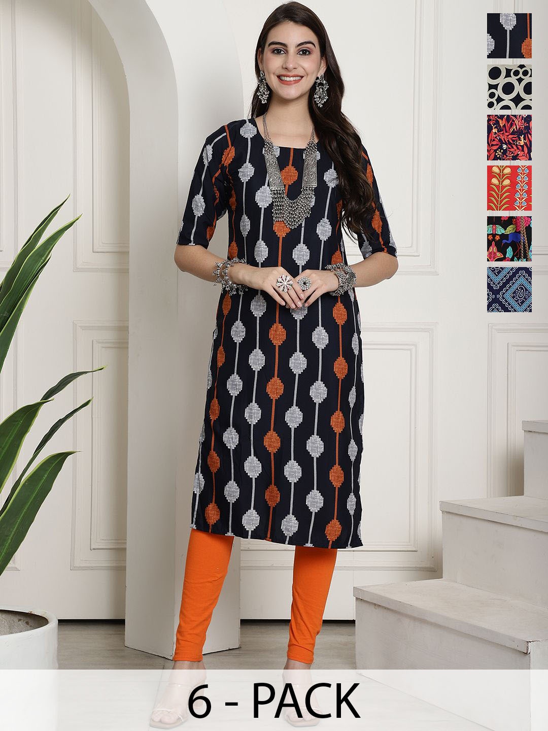 

7Threads Selections of 6 Ethnic Motifs Printed Straight Kurta, Blue