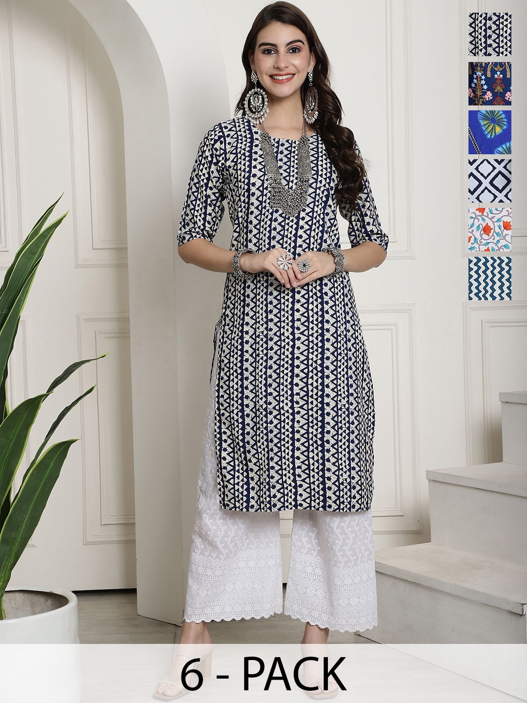 

7Threads Selections of 6 Ethnic Motifs Printed Straight Kurta, Grey