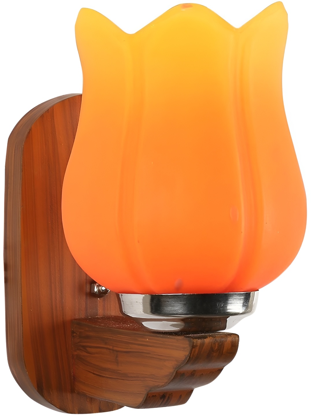 

Afast Brown & Orange-Coloured Floral Textured Bell Shaped Wooden Wall Lamp