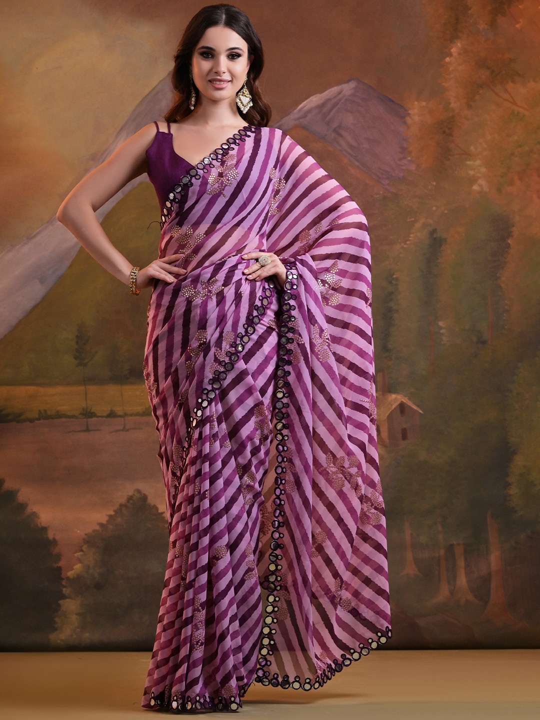 

KSM PRINTS Women Leheriya Embroidered Saree, Purple