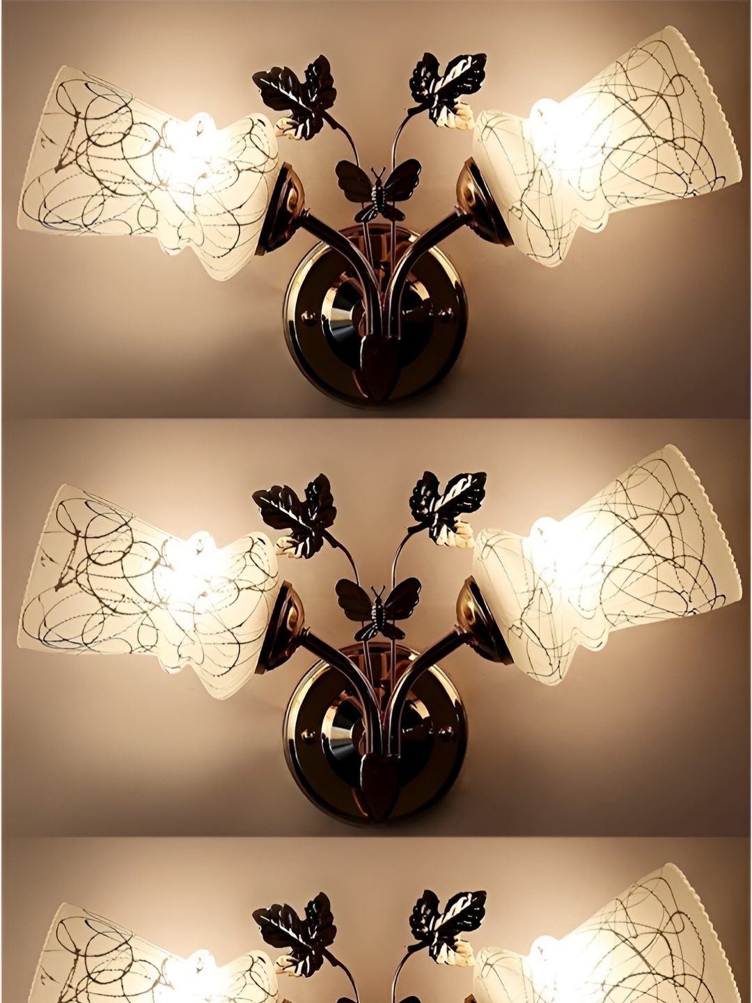 

Afast Gold-Toned & White 3 Pieces Floral Bell Shaped Metal Wall Lamps