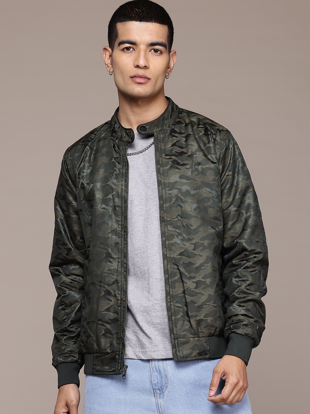 

The Roadster Lifestyle Co. Men Camouflage Reversible Bomber Jacket, Black