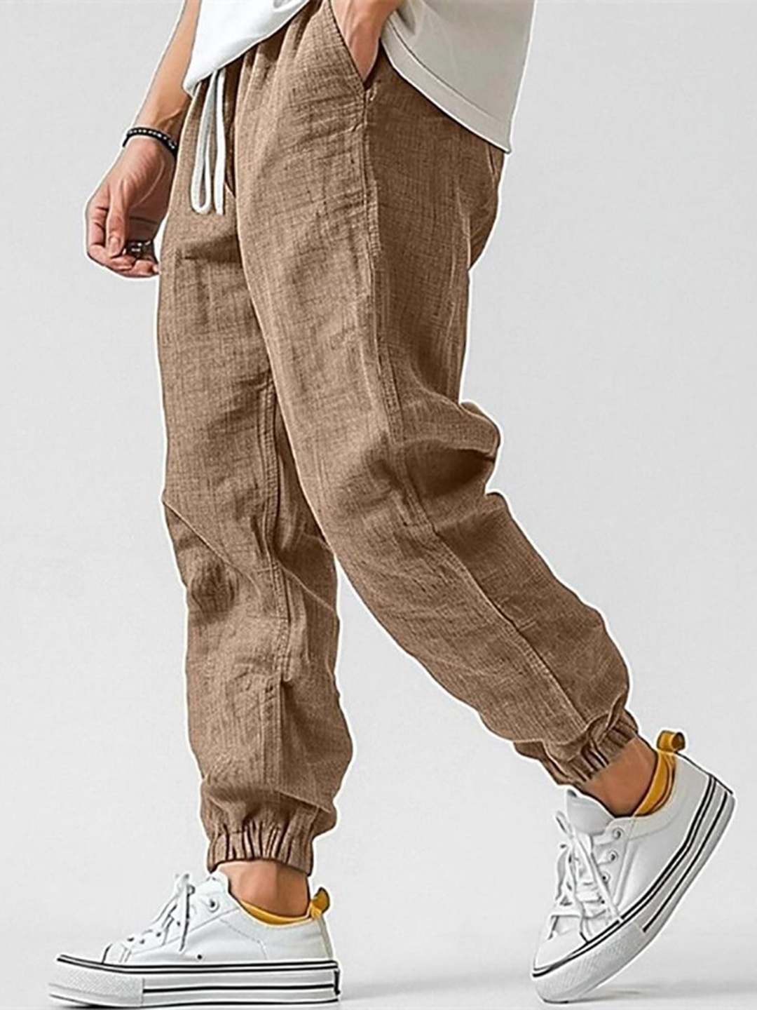 

StyleCast x Revolte Men Cotton Mid-Rise Easy Wash Joggers Trousers, Khaki