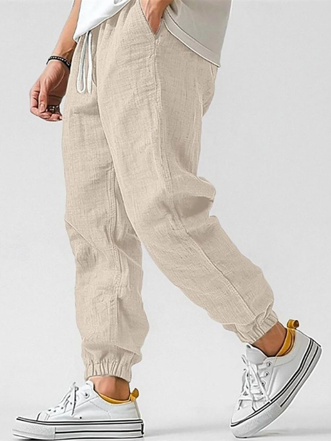 

StyleCast x Revolte Men Cotton Mid-Rise Easy Wash Joggers Trousers, Khaki