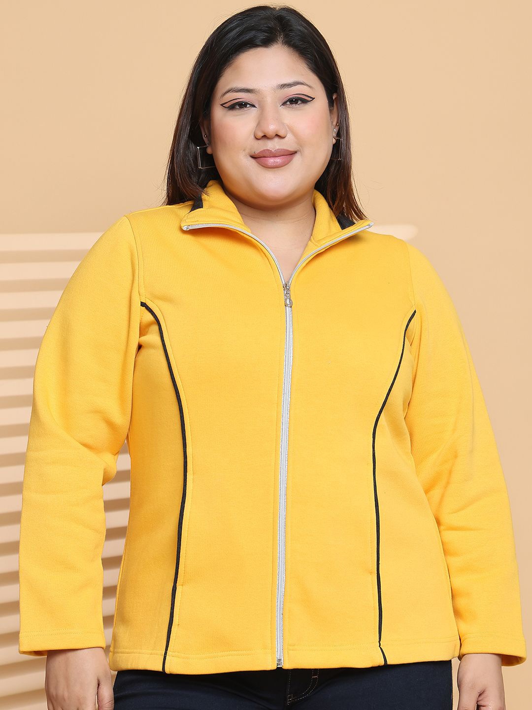 

theRebelinme Women Mock Collar Solid Fleece Casual Bomber Jacket, Yellow