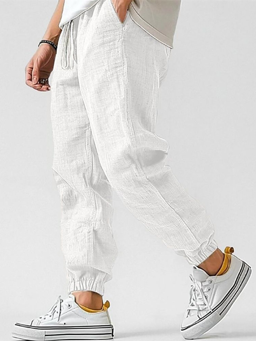 

StyleCast x Revolte Men Cotton Mid-Rise Easy Wash Joggers Trousers, White