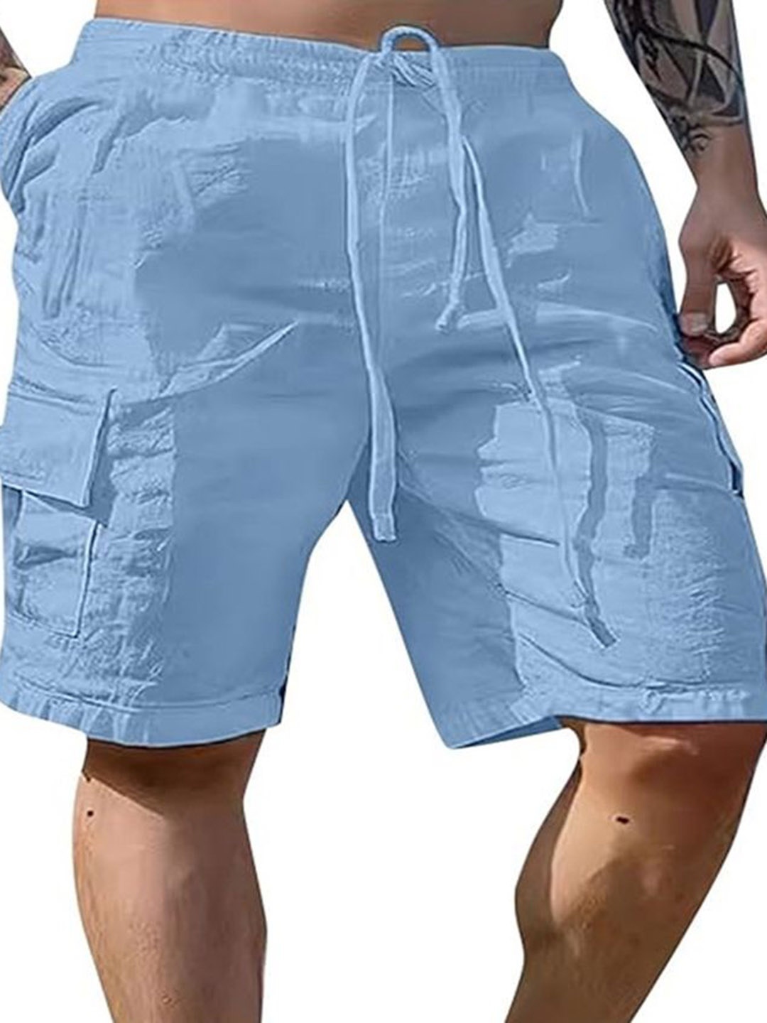 

StyleCast x Revolte Men Cotton Mid-Rise Above Knee Cargo Shorts, Blue