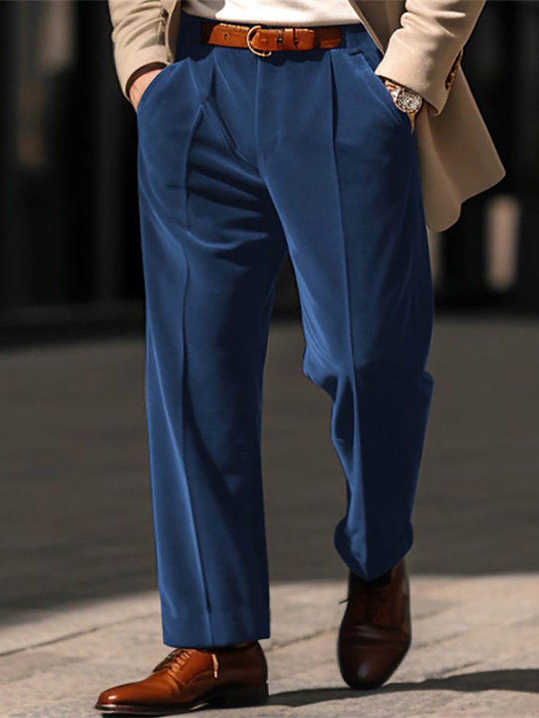 

StyleCast x Revolte Men Easy Wash Mid-Rise Formal Trousers, Blue