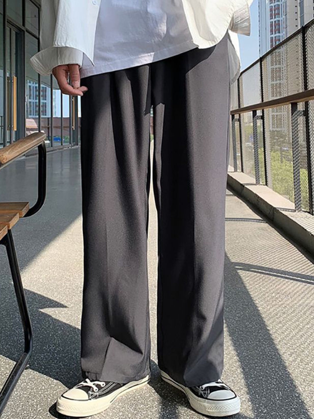 

StyleCast x Revolte Men Loose Fit Easy Wash Wide Leg Trousers, Black