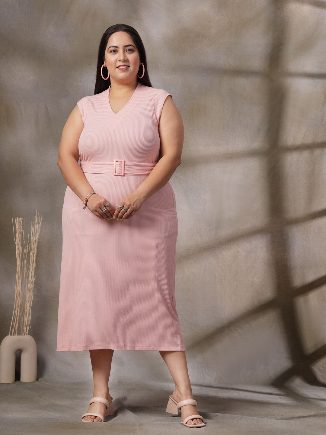 

CURVE BY KASSUALLY Women Cotton Sheath Mini Dress, Pink