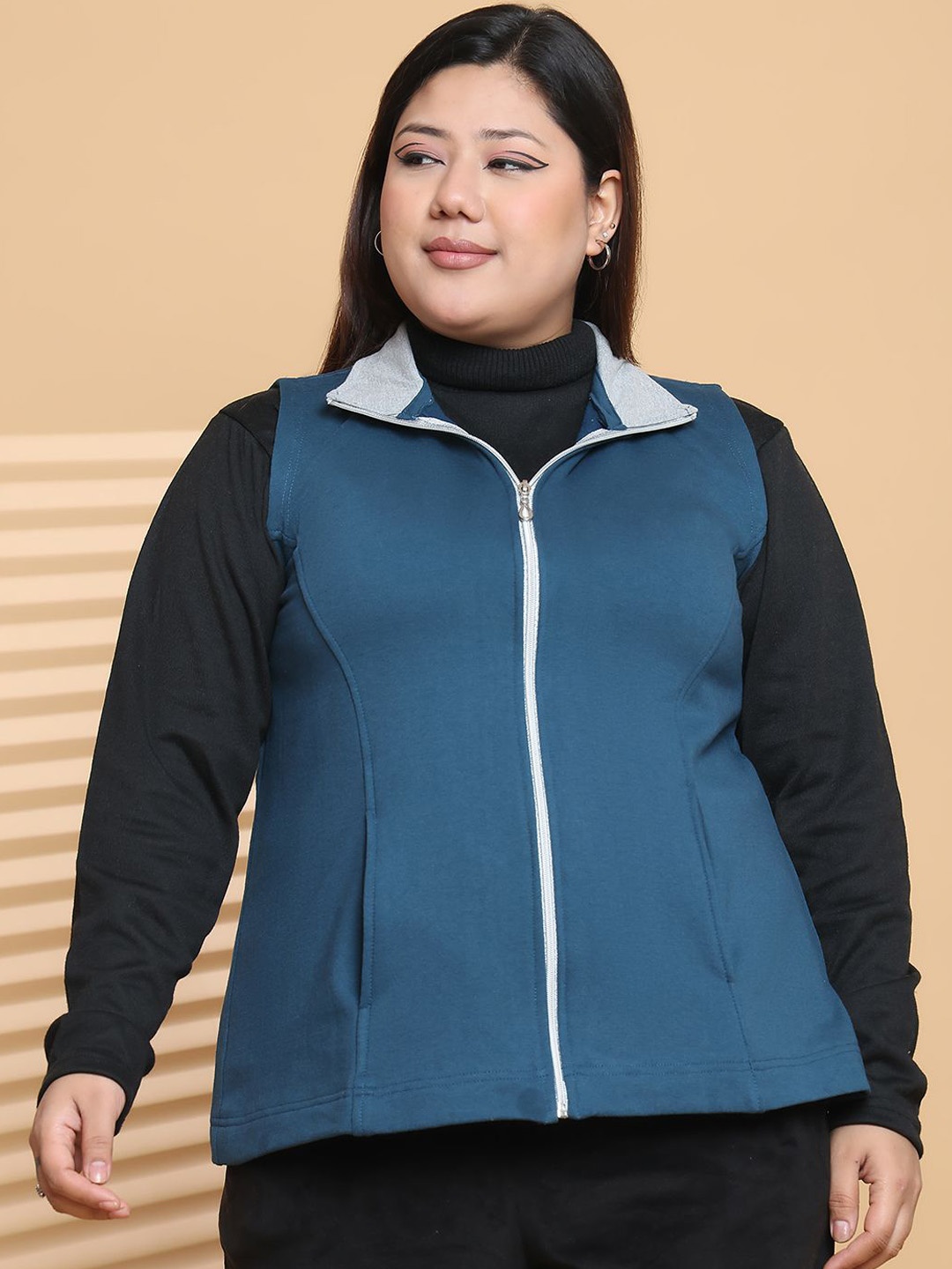 

theRebelinme Women Mock Collar Solid Fleece Plus Size Casual Sporty Jacket, Teal