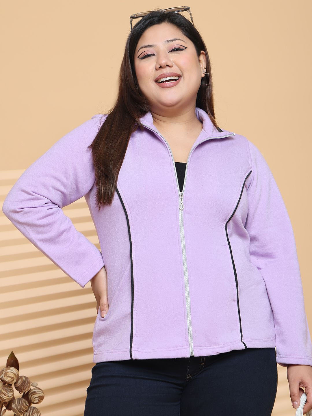 

theRebelinme Women Mock Collar Solid Fleece Casual Bomber Jacket, Lavender