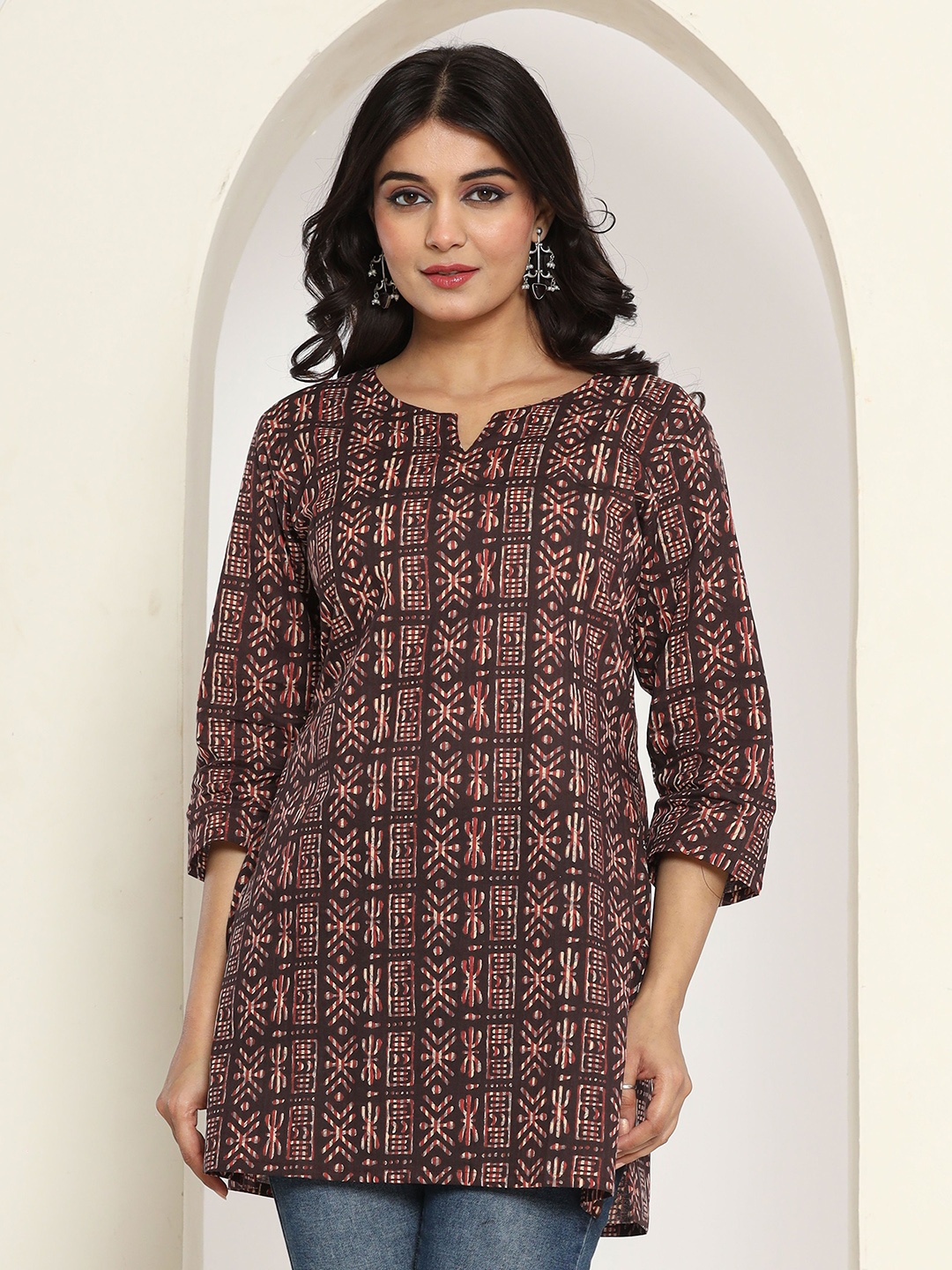 

Cottbelle Women Cotton Printed Ethnic Tunic, Brown