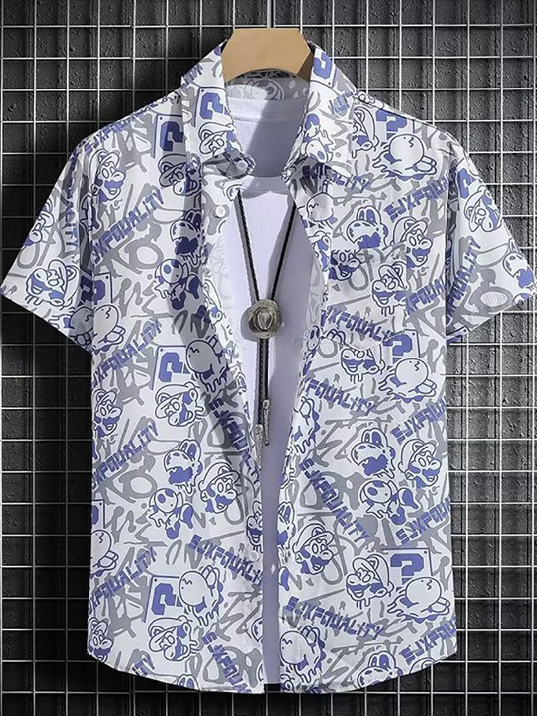 

StyleCast x Revolte Men Graphic Printed Spread Collar Casual Shirt, White