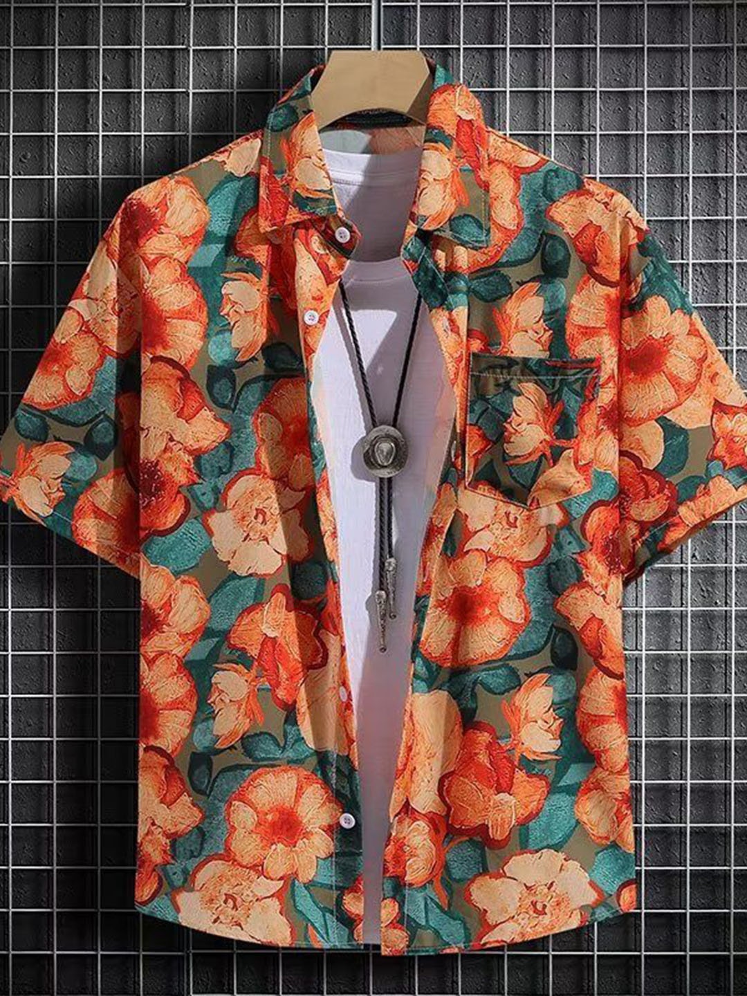 

StyleCast x Revolte Men Floral Printed Drop-Shoulder Sleeves Casual Shirt, Orange