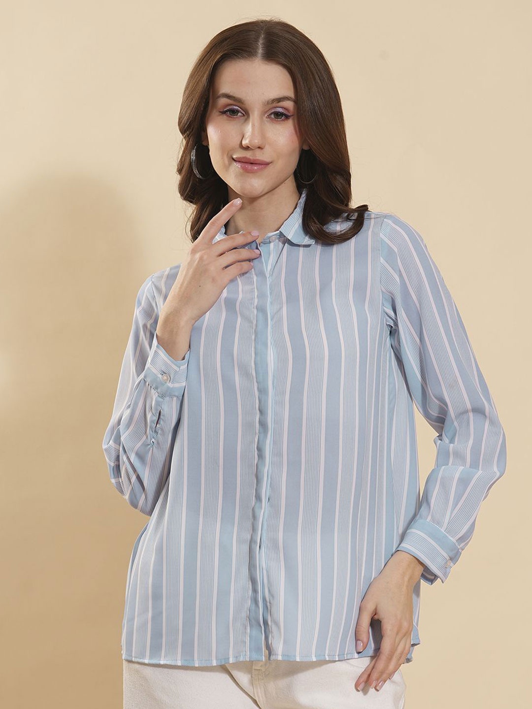 

DressBerry Women Opaque Striped Formal Shirt, Blue