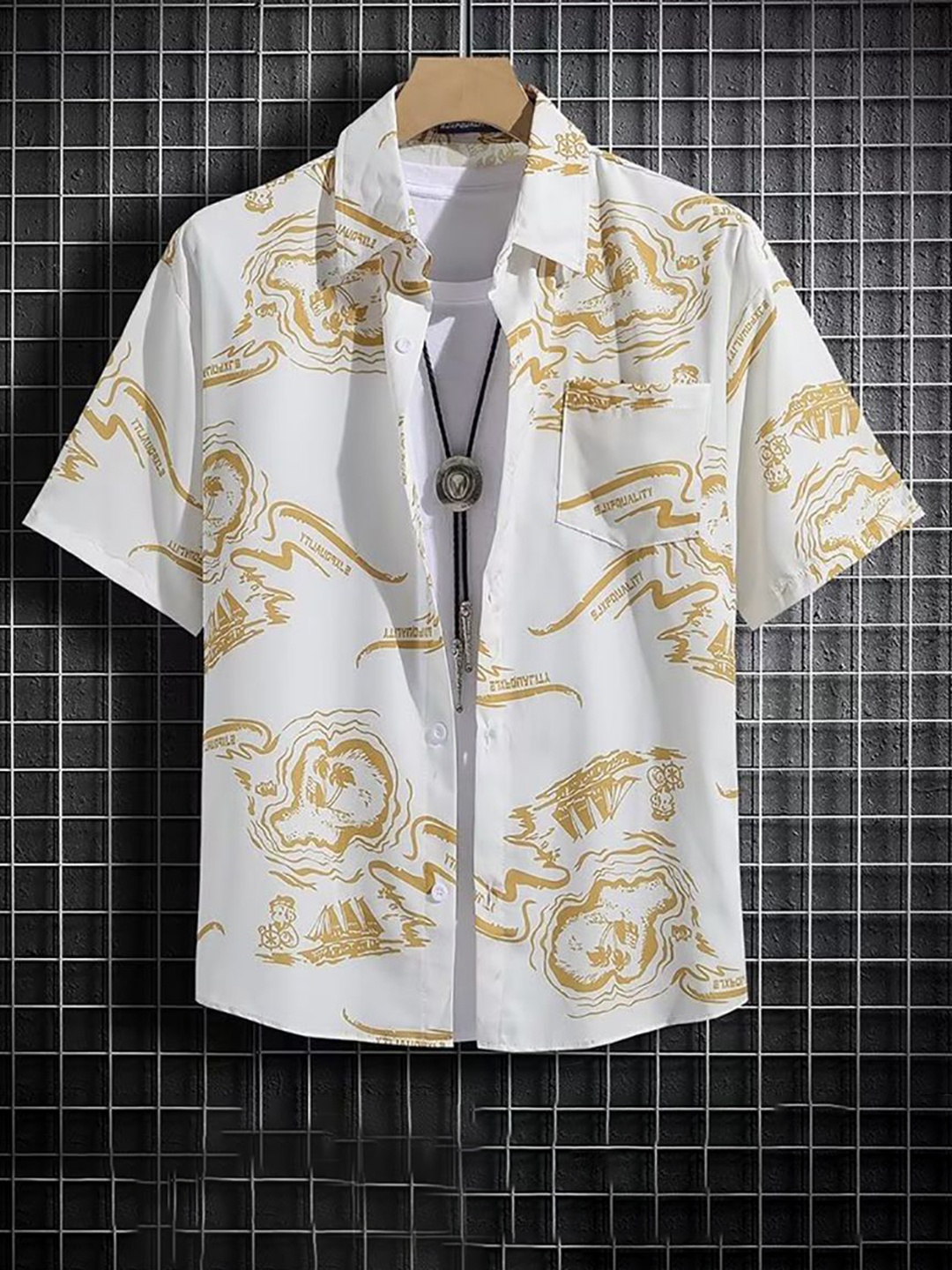 

StyleCast x Revolte Men Graphic Printed Drop-Shoulder Sleeves Casual Shirt, White