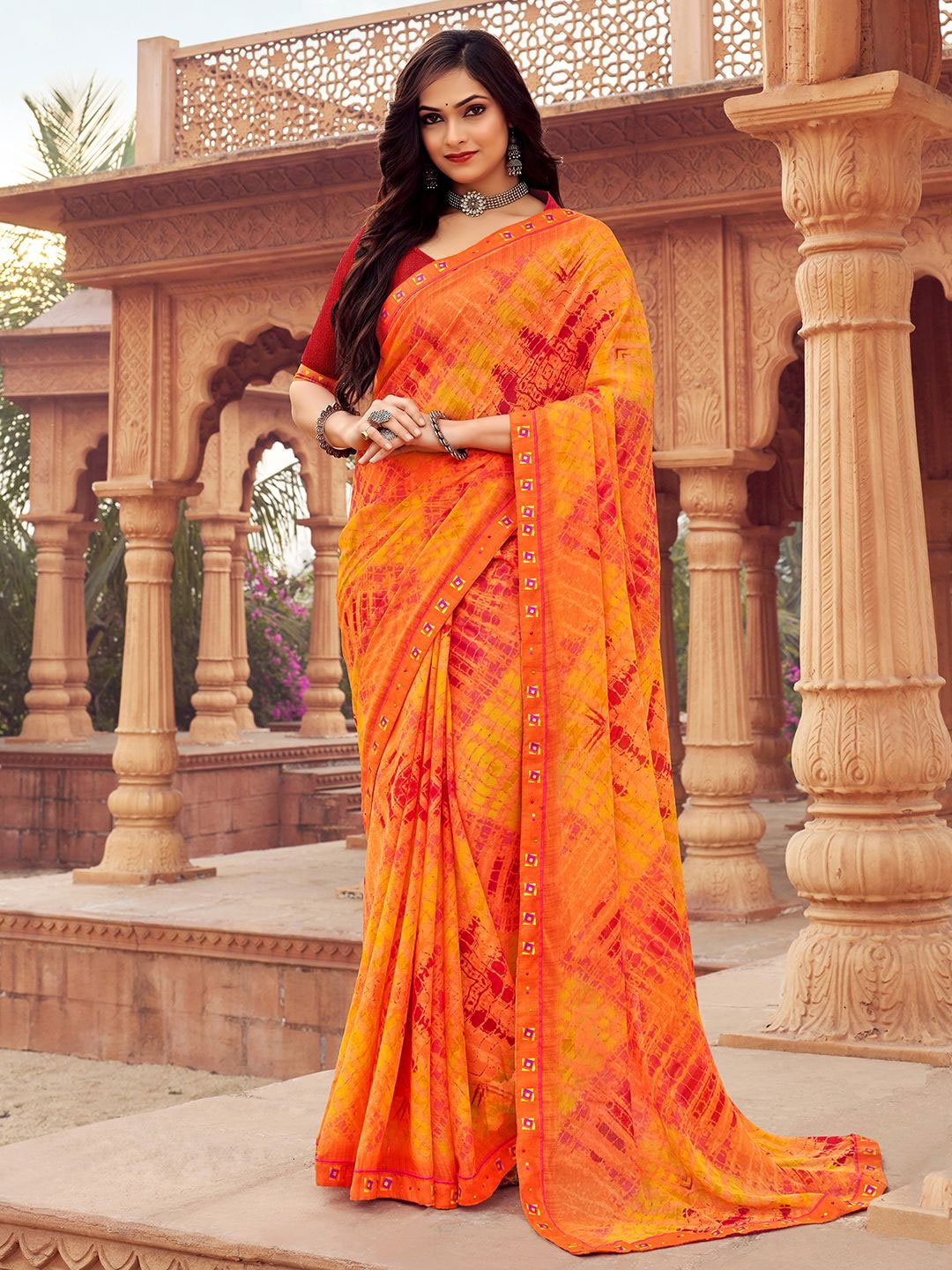 

Mitera Abstract Printed Pure Chiffon Saree, Orange